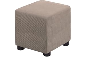 Bifaunvogel Ottoman Cover Square Folding Storage Ottoman Slipcovers Jacquard Stretch Cube Footrest Foot Stool Covers Protector with Elastic Band (Small,Sand)