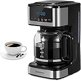 Ihomekee Coffee Maker, Programmable Drip Coffee Maker 12 Cup, Regular & Strong Brew Drip Coffee Machine with Iced Coffee Function for Home and Office, Black & Stainless Steel