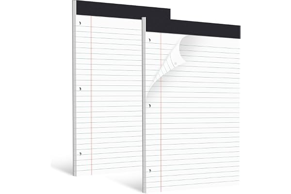 HAUTOCO 2 Pack Legal Pads 8.5 x 11 White Wide Ruled Notepads Perforated Writing Pads, 30 Sheets Per Notepad, 3-Hole Punched L