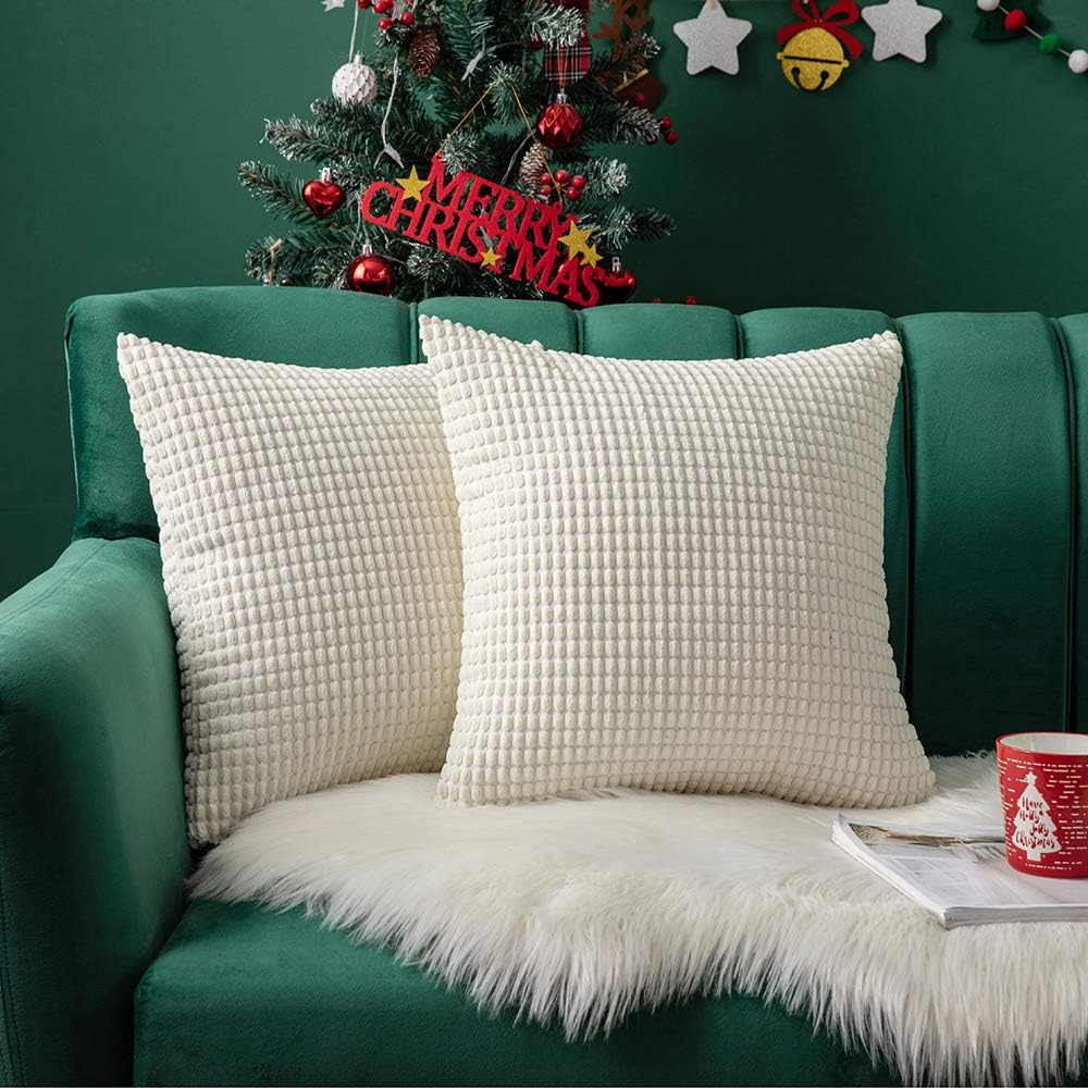 MIULEE Pack of 2 Christmas Decorative Throw Pillow Covers Soft Corduroy Solid Cushion Case Cream White Pillow Cases for Couch Sofa Bedroom Car 18 x 18 Inch 45 x 45 cm: Home & Kitchen