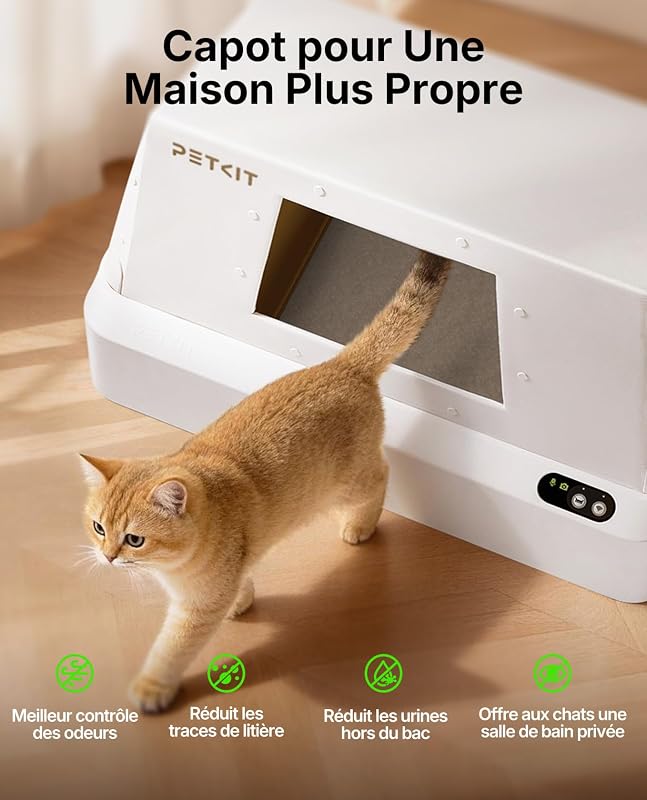 PUROBOT Crystal Duo Litiere Chat Autonettoyante avec Caméra IA | Espace Ouvert，Contrôle Via App, avec Capot, Surveillance de Santé, Double Désodorisation, Convient aux Grands Chats