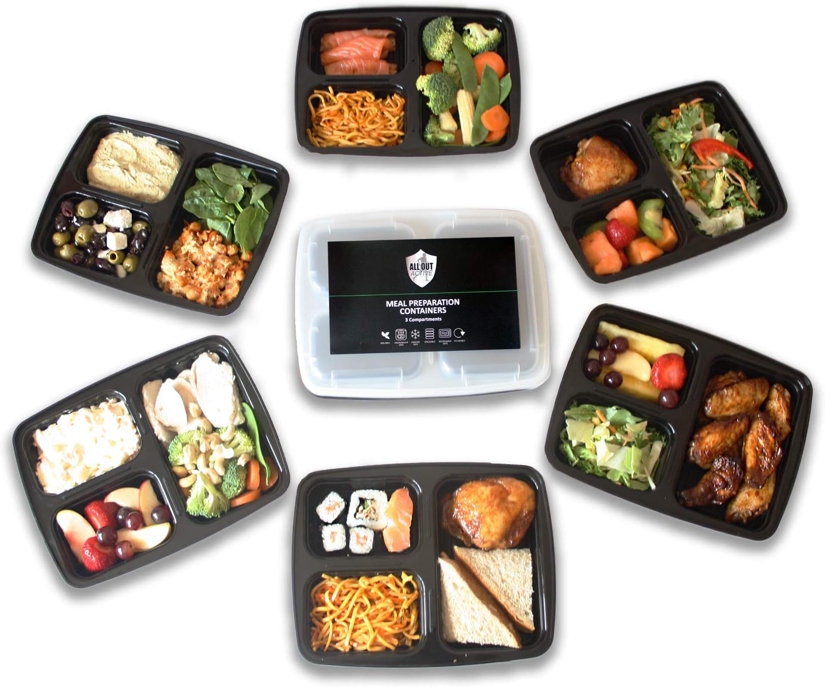 [10 Pack] 3 Compartment Meal Prep Containers: Microwave & Dishwasher Safe, BPA Free, Freezable, Reusable, Stackable, Leakproof, Portion Control Bento Lunch Box Food Containers Plus Free Recipe EBOOK