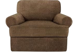 Jcones 2 Pieces T Cushion Chair Covers with Arms Super Stretch Chair Slipcover for Living Room Pet Dog Universal Slip Cover Anti Slip Armchair Furniture Protector (Chocolate, 1 Cushion)