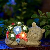 Qeeman Garden Outdoor Decor Cat Statue - Cat Resin with Solar Light Garden Statues Outsides Decorations for Cat Lovers Garden