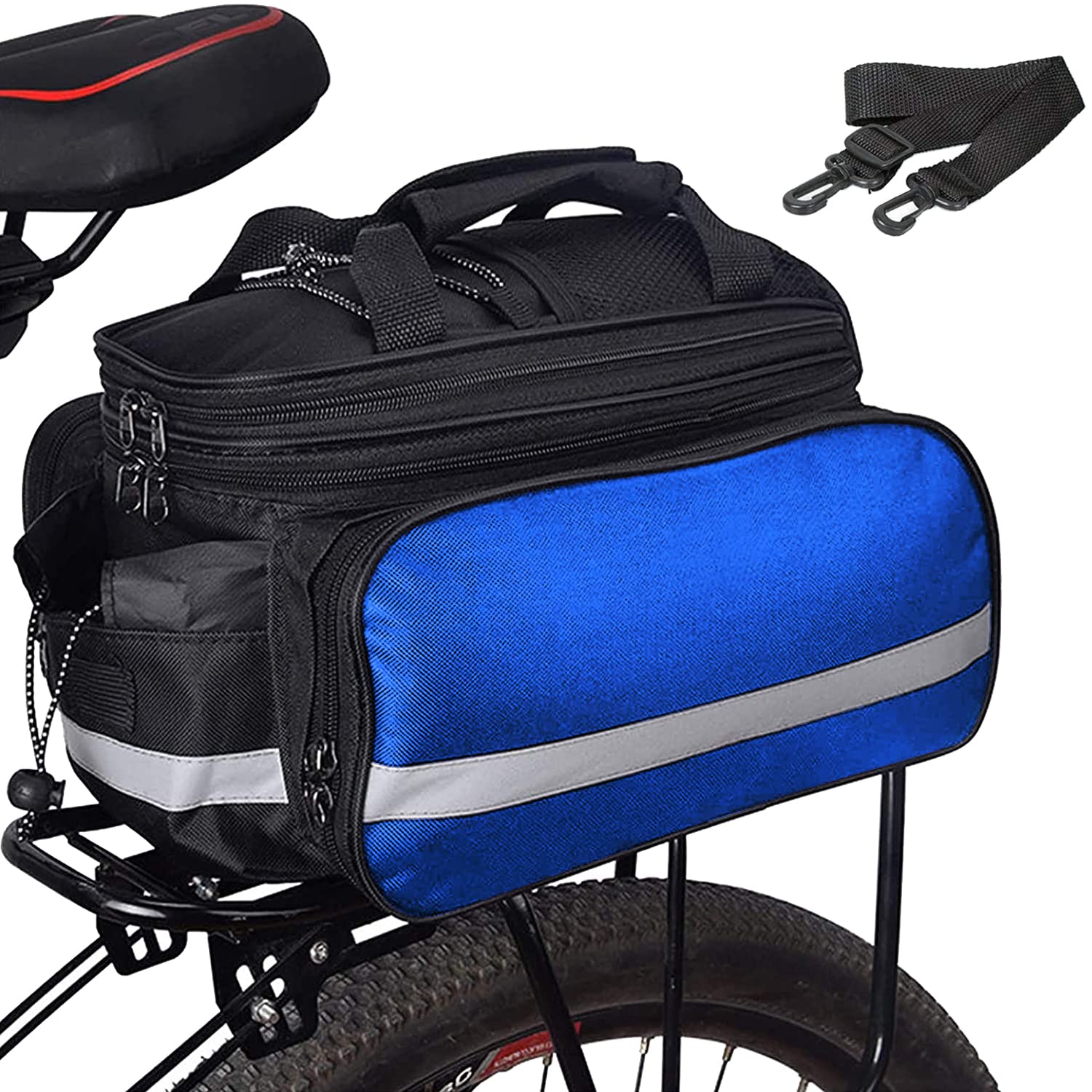 Taeku Bicycle Rear Bag, 27L Multifunctional Waterproof Pack Backpack Bicycle Rear Bag with Reflective Strip for Cycling Commuter Travel (Blue)