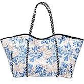 SURQO Neoprene Tote Bag for Women, Large Travel Beach Bag with Detachable Pouch, Stylish Lightweight Everyday Carryall