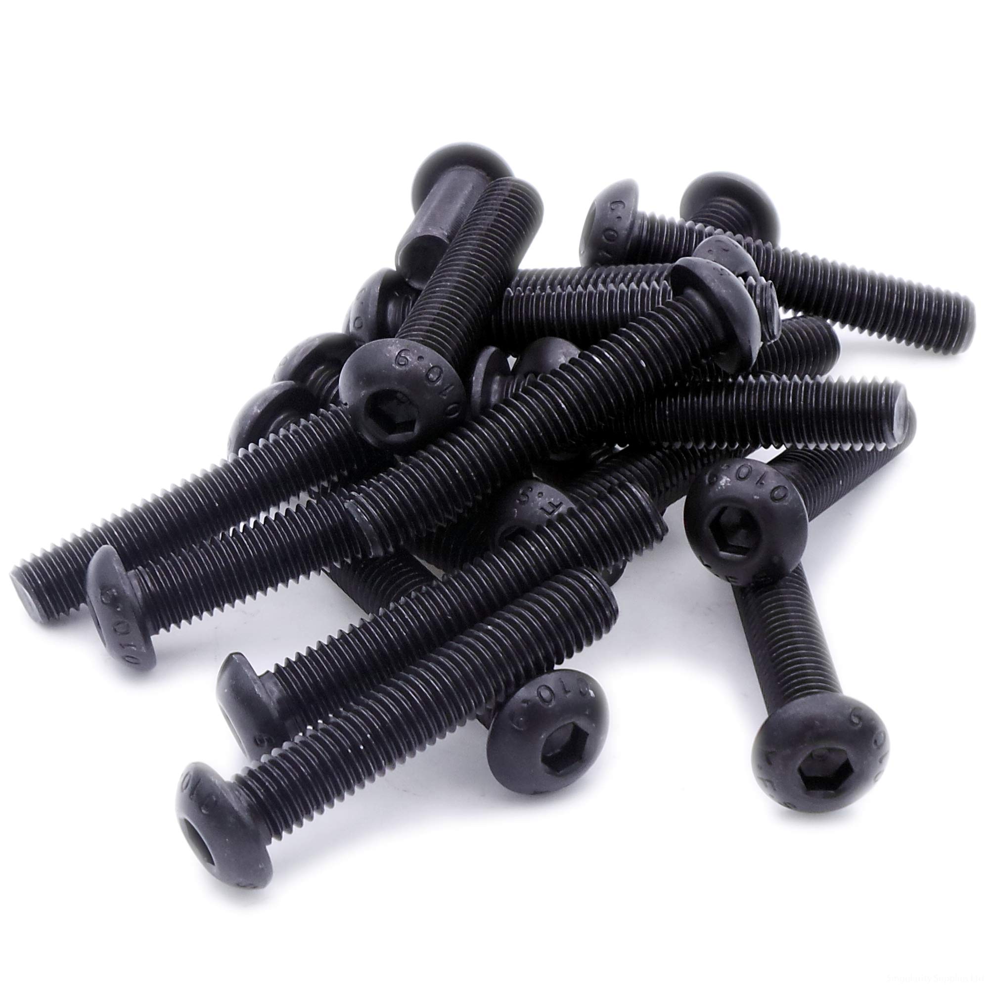 M5 (5mm x 12mm) Hex Socket Button Machine Screw (Bolt) - Black Steel (Pack of 20)