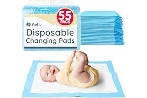Reli. Disposable Changing Pads for Baby (55 Pack) | Disposable Diaper Changing Pads, 13" x 18" | Super Absorbent, Leak-Proof Liners | Waterproof, Quick Dry Underpads (Blue/White)