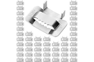 ANNBES HARDWARE 304 Stainless Steel Ear-Lokt Buckle Metal Banding Clips 1/4" Width Seal Pipe Clamp Banding Clip for Heavy-Duty Pipes Timbers Cable, 50Pcs