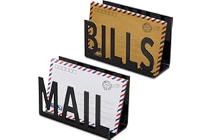 Quzzil 2 Pack Black Desk Mail Bill Organizer Mail Countertop Holder Hollow Mail Sorter Letter Holder Decorative Bill and Mail Holder Desk Vertical Envelope Holder