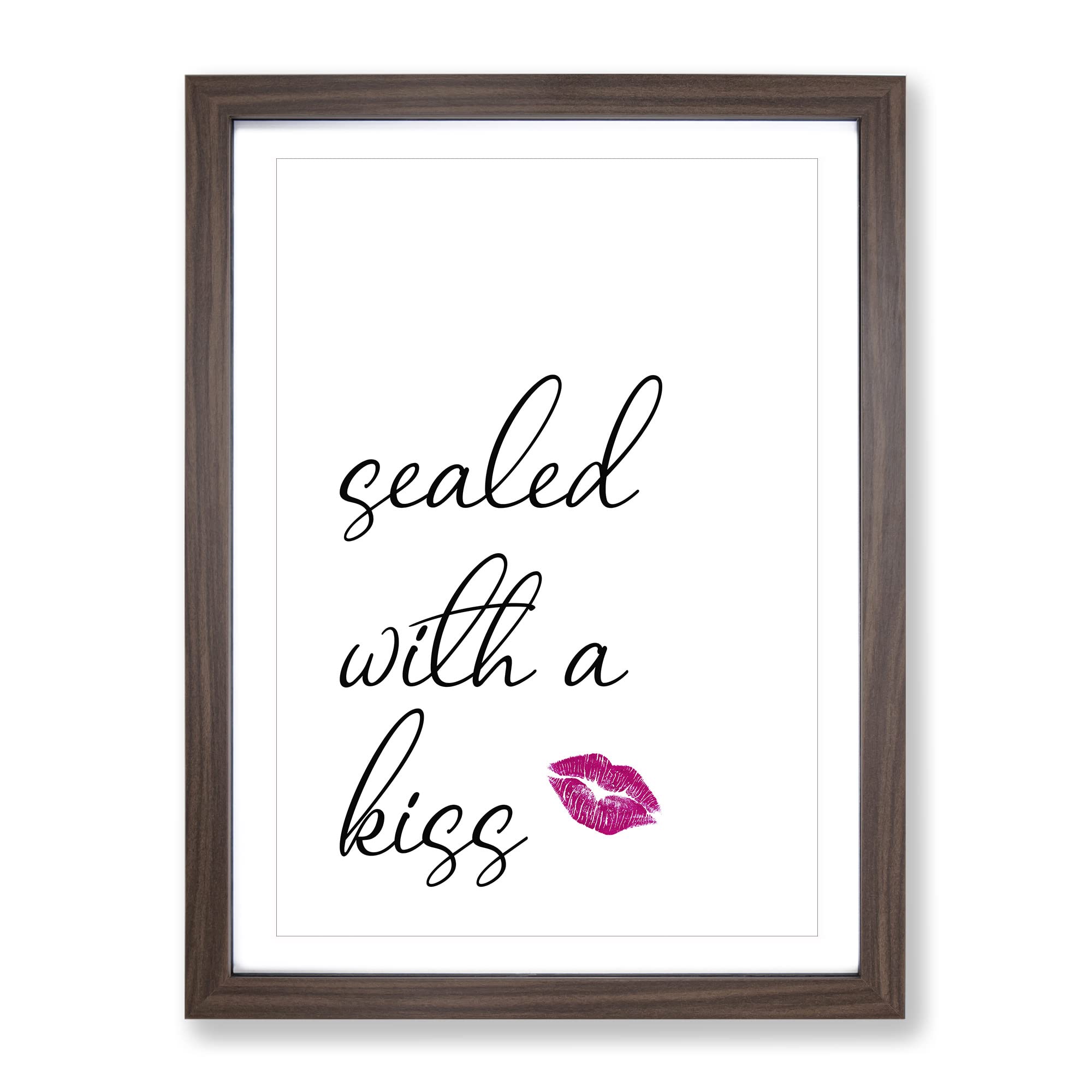 Sealed With A Kiss Typography Quote Framed Wall Art Print, Ready to Hang Picture for Living Room Bedroom Home Office Décor, Walnut A3 (34 x 46 cm)