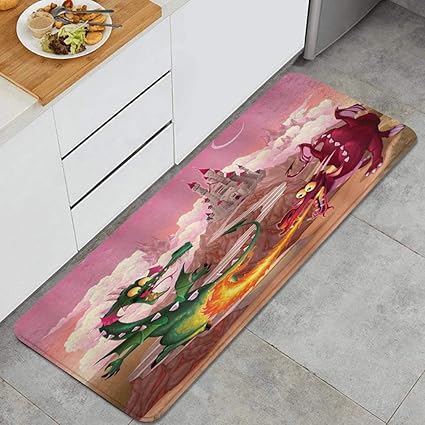 Amazon Ecomaomi キッチンマット 洗える 45 1cm 城の前で炎のファンタジー面白いドラゴン寓話コミック伝説の生き物イラスト キッチンマット 滑り止め 柔らかく おしゃれ 台所 マット お手入れ簡単 Ecomaomi ホーム キッチン 通販