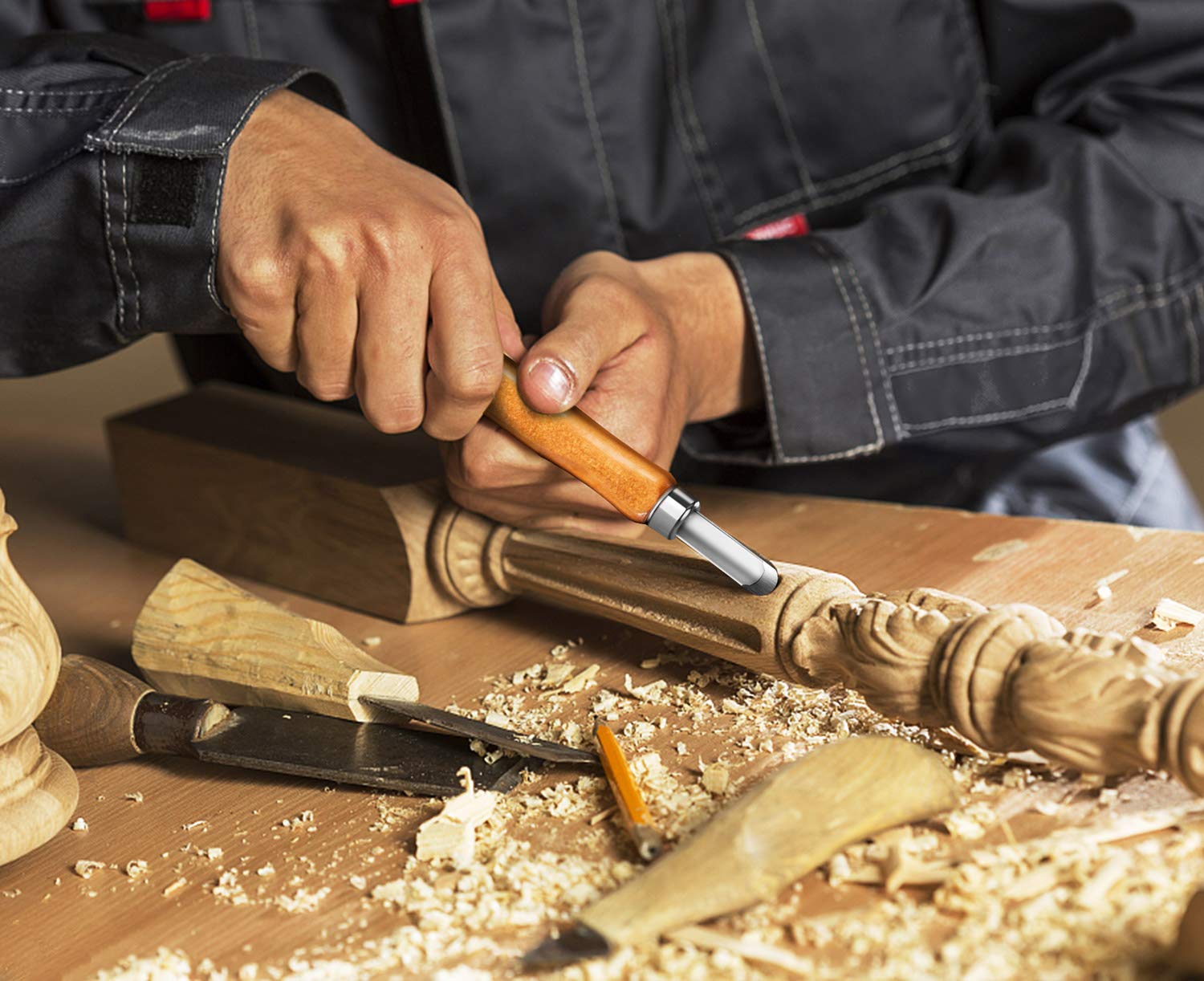 Gimars Upgrade 12 Set SK5 Carbon Steel Wood Carving Tools Knife Kit