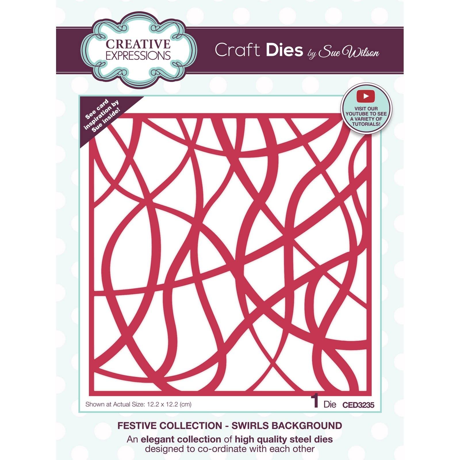 Creative Expressions Sue Wilson-Festive Collection-Swirls Background-Craft, Metal, die Size 12.2 x 12.2 cm