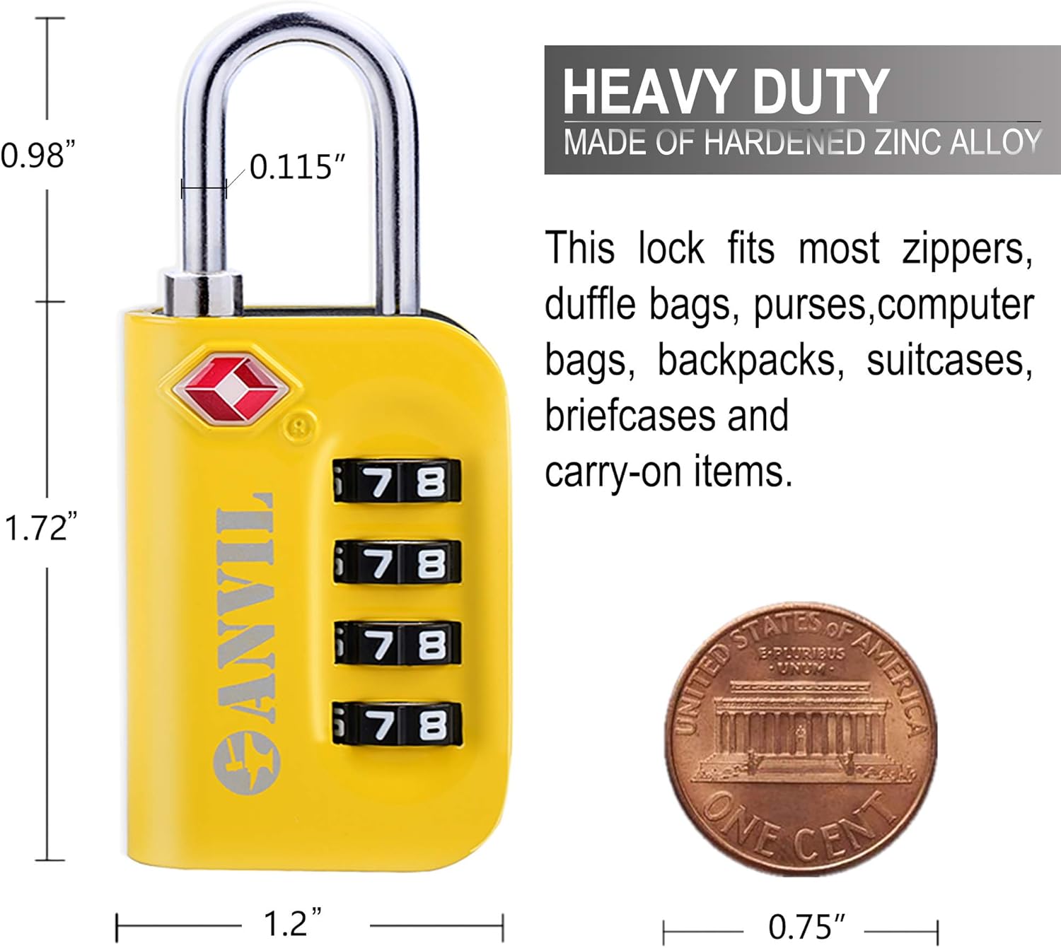  | TSA Approved Luggage Lock - 4 Digit Combination Padlocks with a Hardened Steel Shackle - Travel Locks for Suitcases & Baggage (Yellow 2 Pack) | Luggage Locks