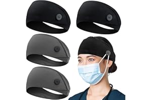 ABAMERICA Headbands with Button for Mask, Wide Nurses Headbands Non Slip Elastic Ear Protection for Women Men Doctors Sweatba