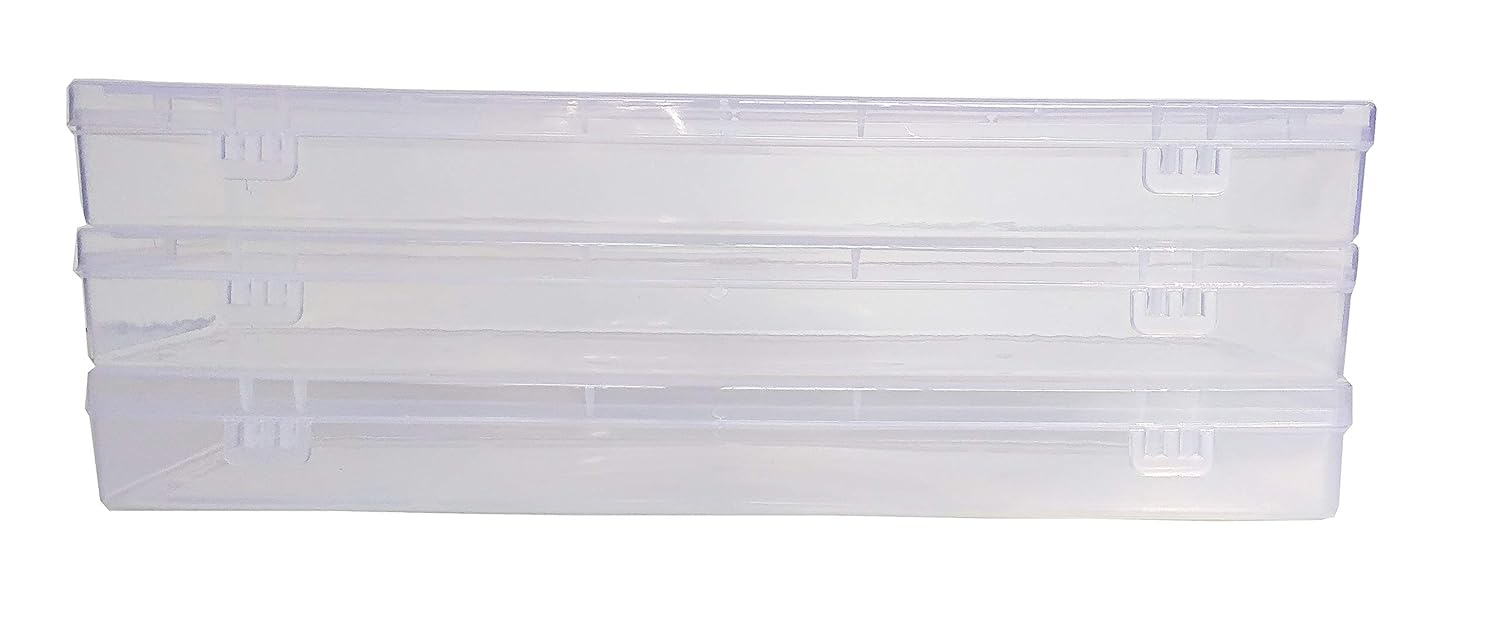 Feliz Clear Plastic Long Storage Boxes Size 13x3.25x1.3 in (Set of 3