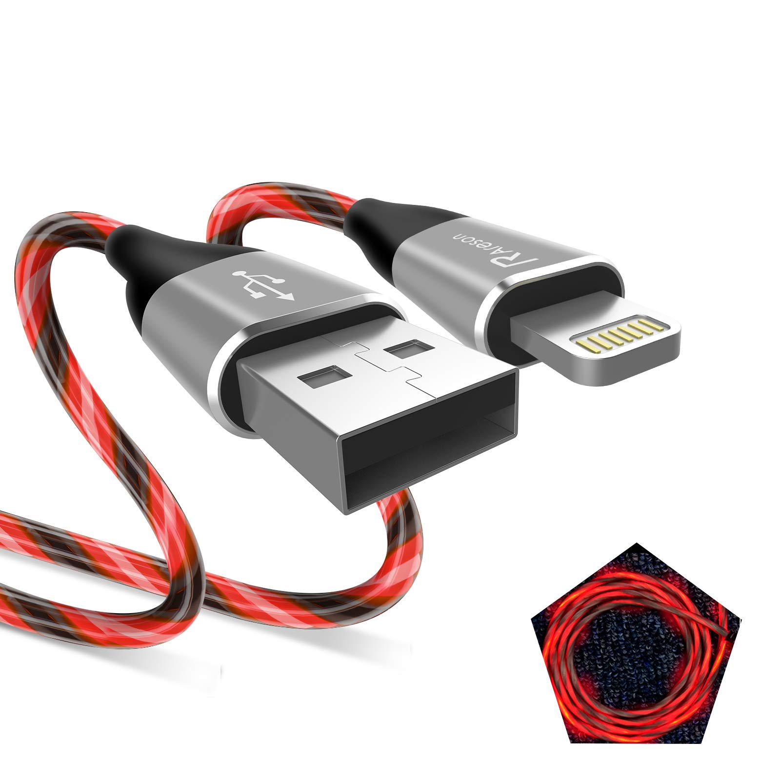 Photo 1 of Iphone Charger Cord, LED Lightning Cables 1 Pack | Apple MFi Certified | USB Fast Charging Cord for Apple iPhone 13 12 11 Pro Max XR XS X/8Plus/7Plus/6Plus/5s/iPad More (6FT, Red)