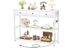 Ecoprsio 47'' Entryway Table with Outlets and USB Ports, Console Table with 3 Drawers, Sofa Table Narrow Long with Storage Shelves for Living Room, Couch, Hallway, Foyer, Kitchen Counter, White