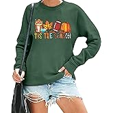 JINTING Thanksgiving Sweatshirt Women Fall Tis The Season Pumpkin Football Long Sleeve Shirts Halloween Pullover