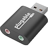 Plugable USB Audio Adapter with 3.5mm Speaker-Headphone and Microphone Jack, Add an External Stereo Sound Card to Any PC, Com