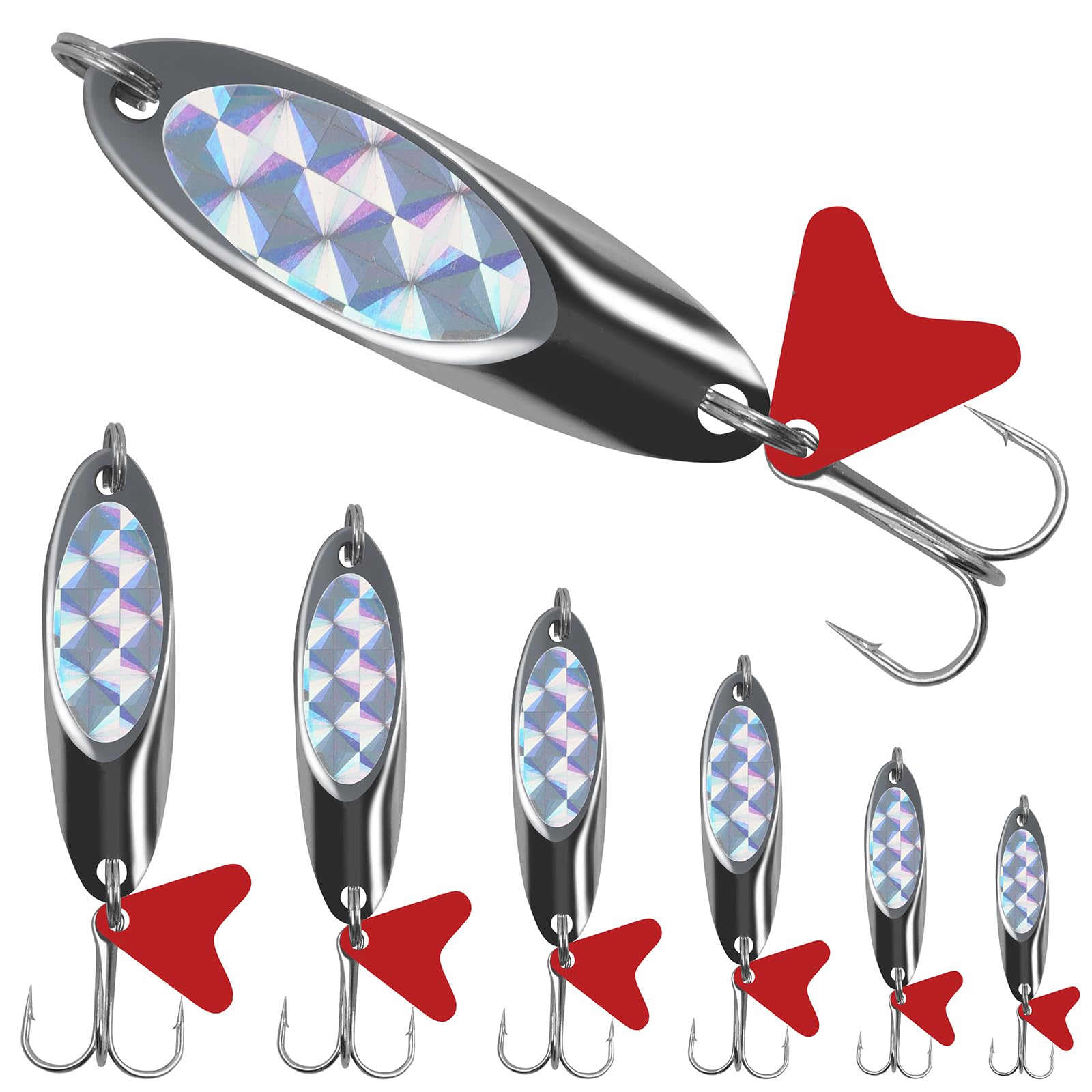 JSHANMEI Fishing Lures Spoons Hard Bait Jigs Metal Fishing Lure Spinnerbait with Treble Hooks Fishing Tackle Box for Salmon Bass Trout (7g - 10pcs/Box)