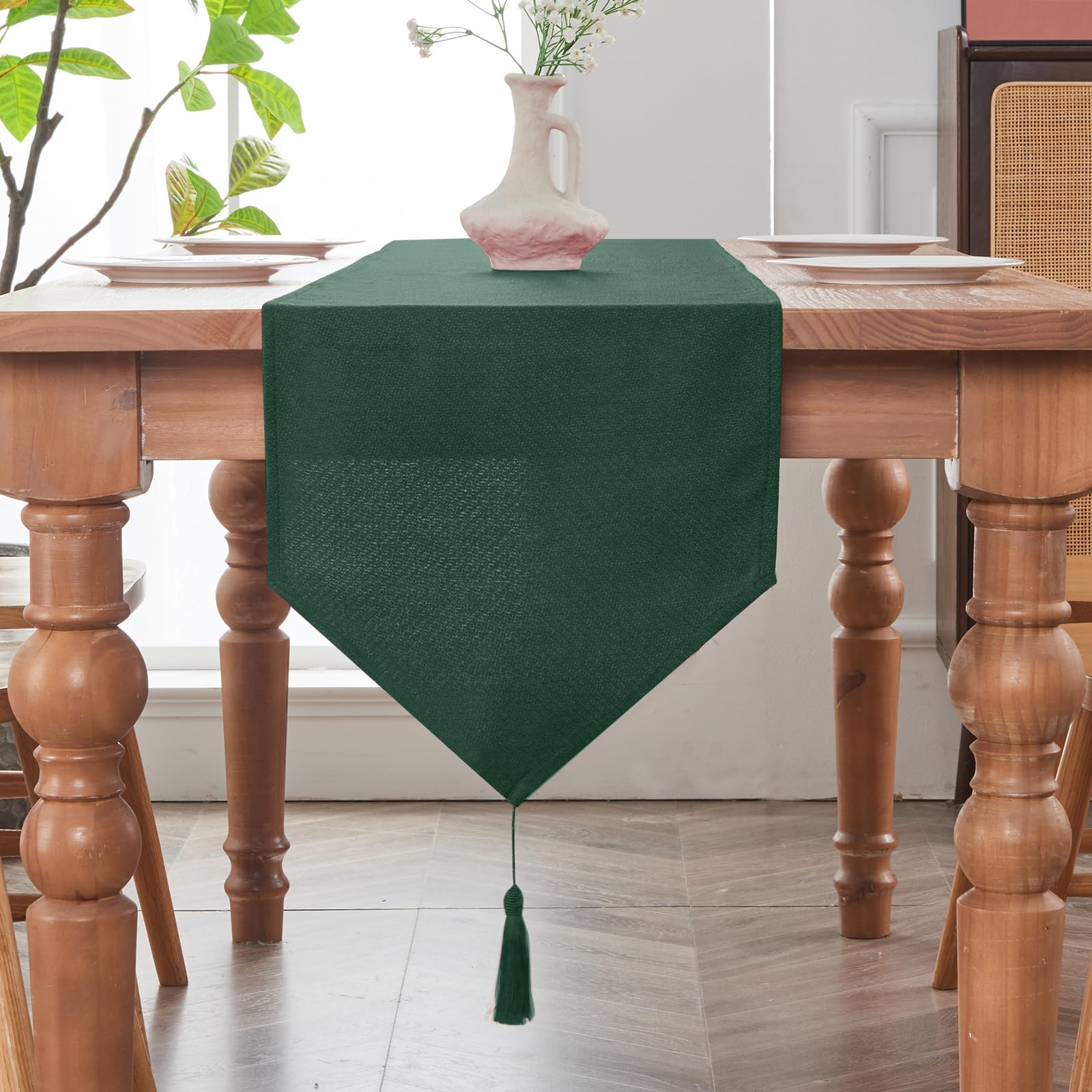 BALCONY & FALCON Jacquard Linen Table Runner Tassel Table Runners Dresser Scarf for Autumn Fall Halloween Thanksgiving Party