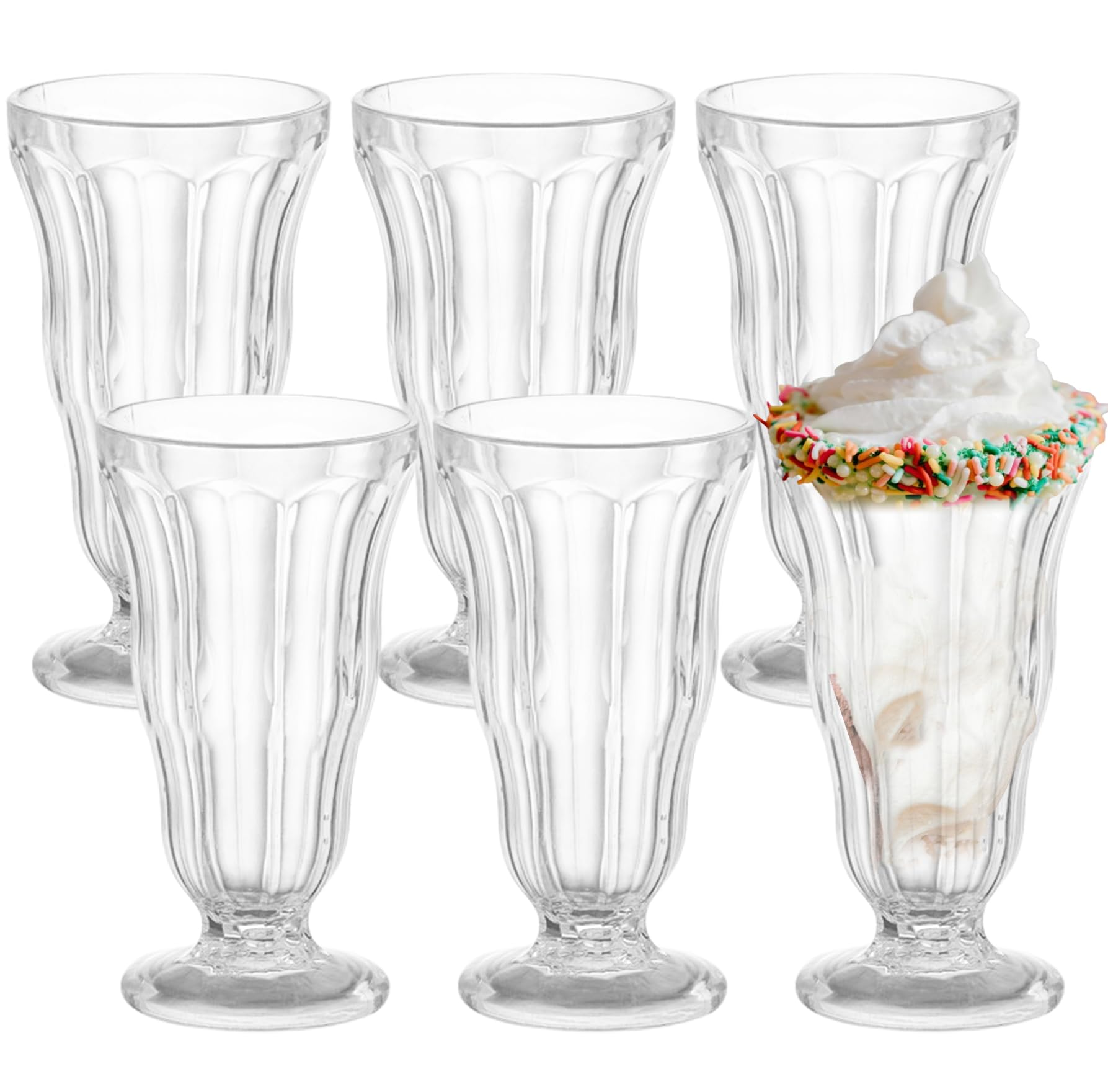 Photo 1 of Cheardia 6 Pack Plastic Milkshake Glasses, 13.5 oz Old Fashioned Soda Glass Footed Ice Cream Cups, Clear Pina Colada Fountain Glasses Milkshake Cups for Sundae, Juice, Tropical Drinks, Party
