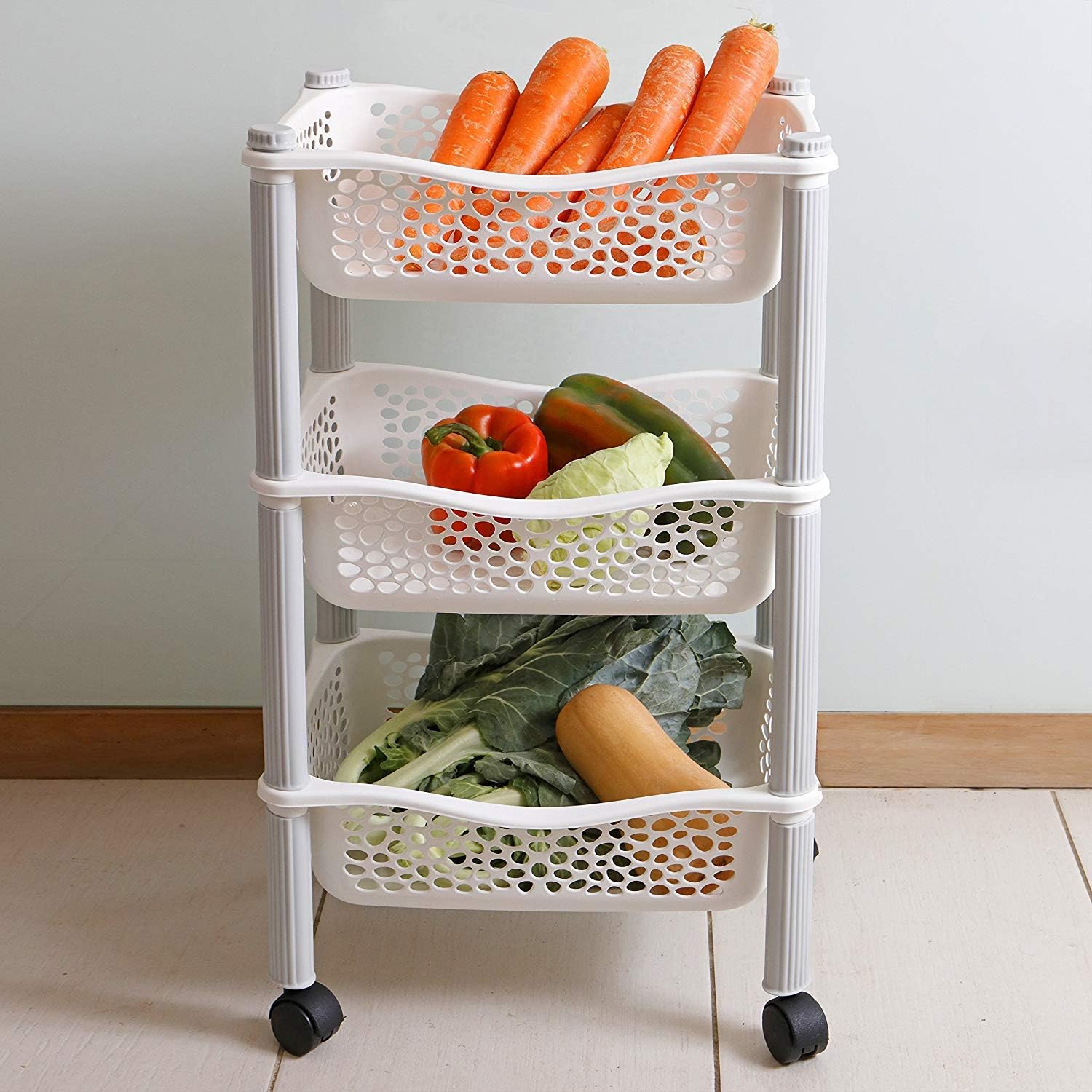 Maxi Nature Kitchen Storage Trolley – 3 Tier Vegetable Rack on Wheels ...