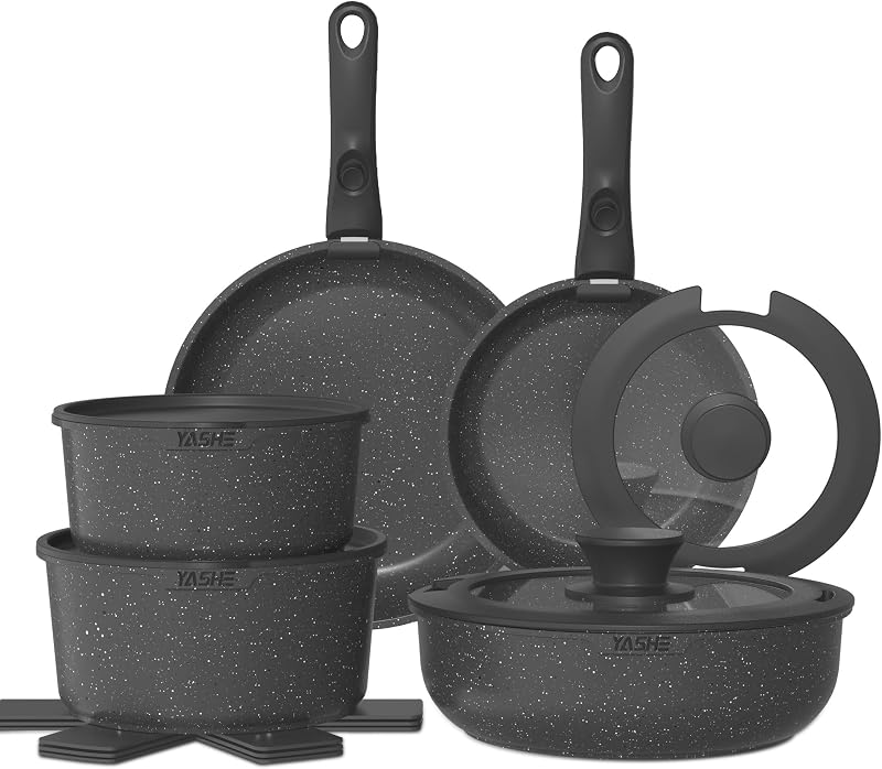 Conjunto de panelas e frigideiras 15 peças, revestimento em granito antiaderente, pegas amovíveis, empilháveis, fáceis de limpar, compatível com indução, fogão a gás e cerâmico, branco