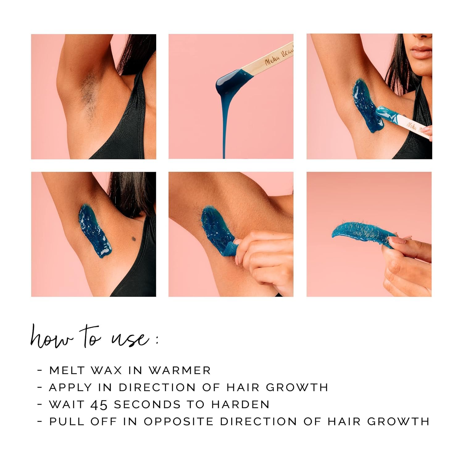 KoluaWax Hard Wax Beads for Hair Removal – Coarse Hair Formula – Face, Brazilian, Underarms, Back Chest, Bikini Waxing – Sea Salt & Surf, 1lb Refill for Wax Warmers & 10 Large Applicator Sticks