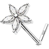 Jewseen 925 Sterling Silver Nose Stud Rings 20g Nose Rings L Shaped Nose Stud Flower Nose Piercing Jewelry for Women Men