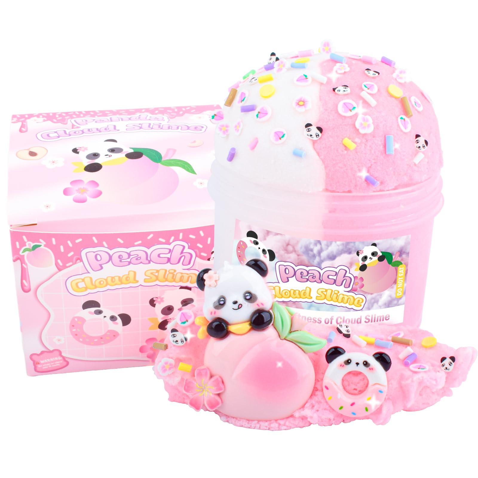 Peach Cloud Slime Kit, with Fun Pink Panda Slime Add Ins, Soft Non-Sticky, Scented Slime Kit for Kids, Birthday Gifts for Boys & Girls, Classroom Rewards, DIY Stress Relief Toy