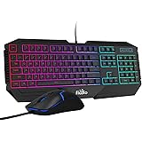 Fiodio Rainbow Wired Gaming Computer Keyboard and Mouse Combo, Ergonomic Keyboards with Wrist Rest, 104 Multimedia Keys, 1600