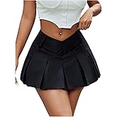 SOLY HUX Women's Pleated Low Rise Skirt Flared A Line Flowy Y2k Mini Skirts