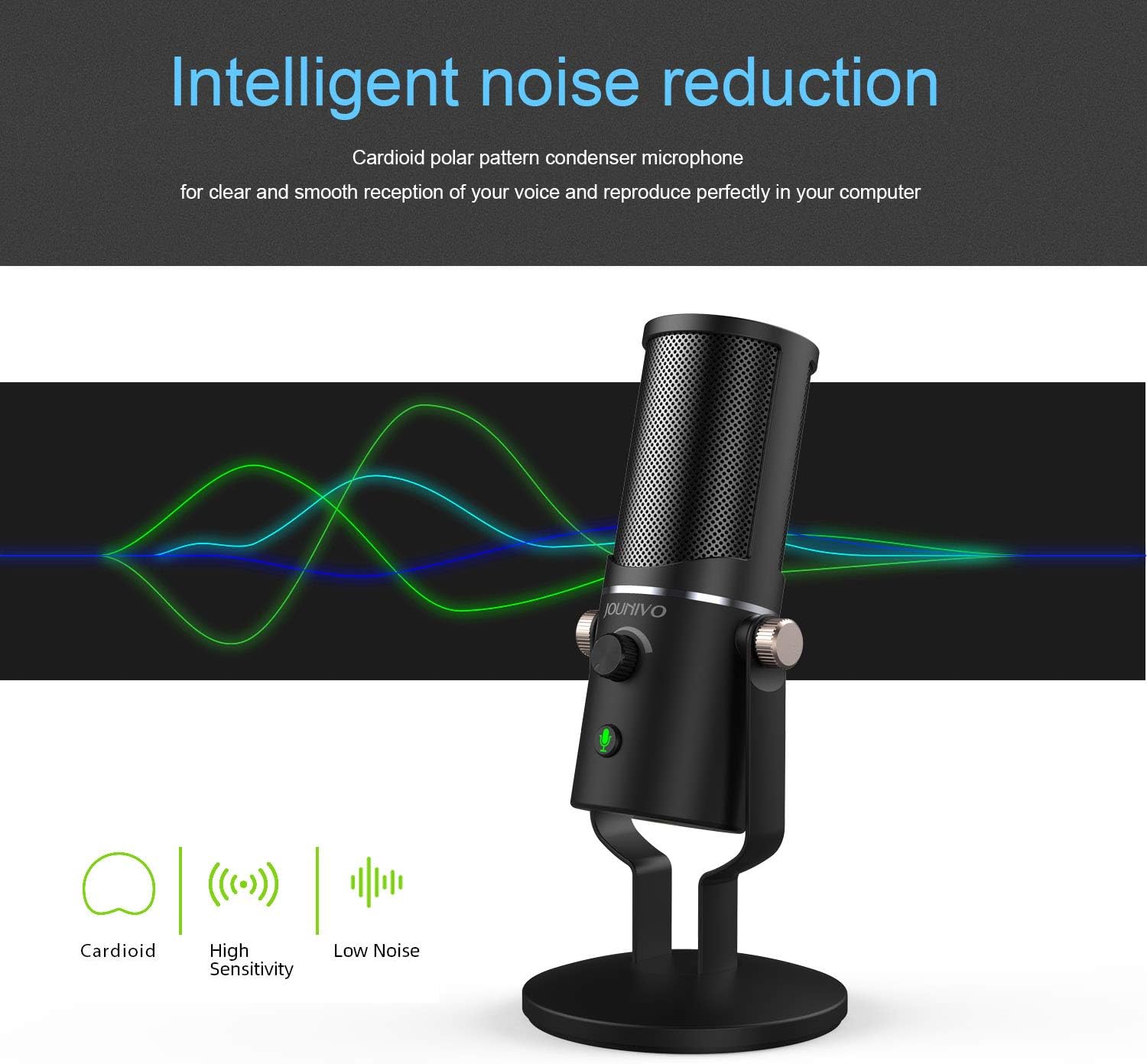 USB Microphone Computer Cardioid Condenser Mic, JOUNIVO PC Laptop Recording Microphone with Mute Button & LED Indicator for Studio Recording Vocals, YouTube, Streaming Broadcast, Podcasting, Skype: Home Audio & Theater