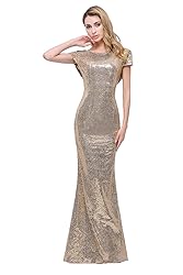 Sparkle Gold Sequind Bridesmaid Dresses Modest Long