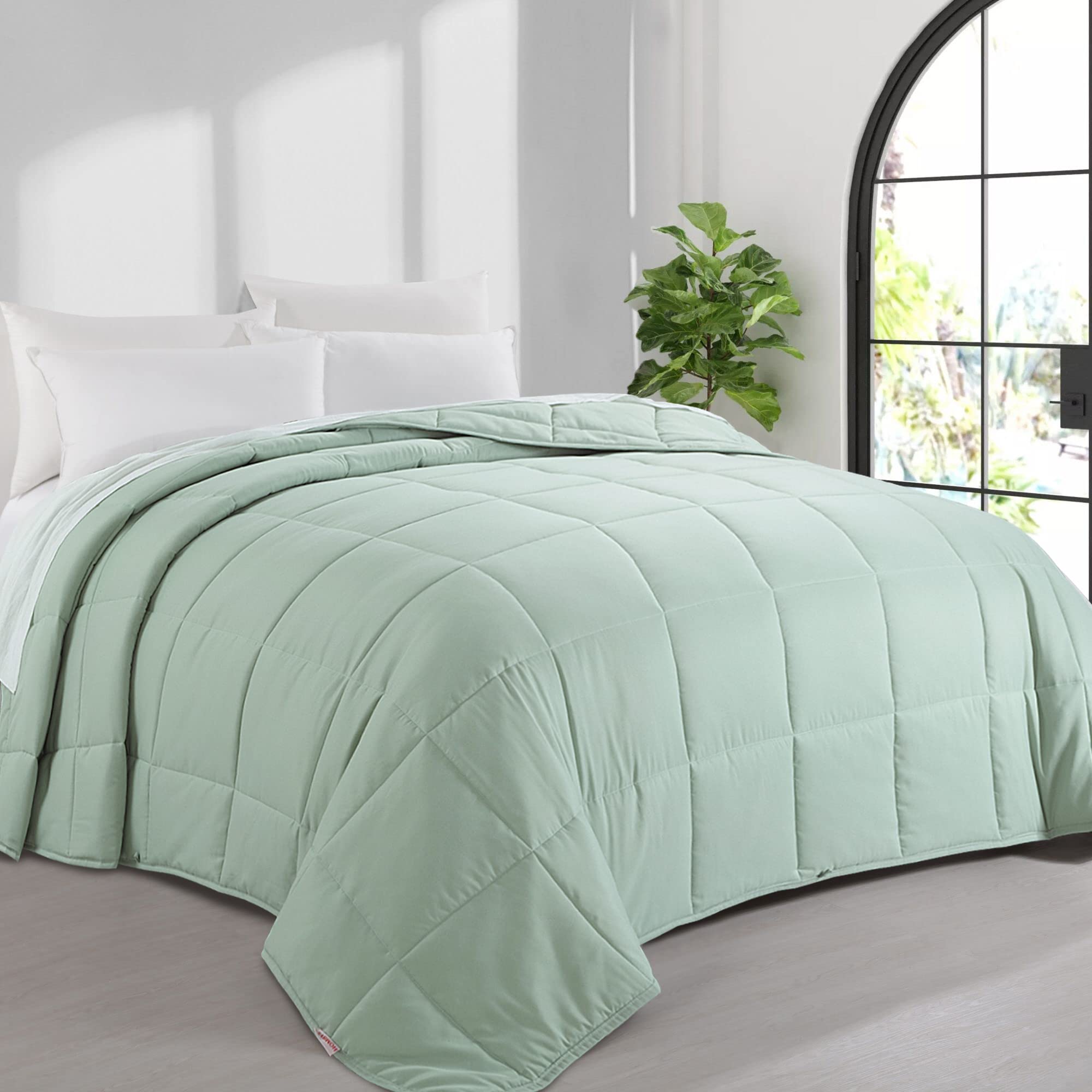 Photo 1 of HOMBYS 136x120 Alaskan King Size Comforter for All Season, Oversized Duvet Insert, Extra Large Down Alternative Bed Comforter with Corner Tabs, Sage Green