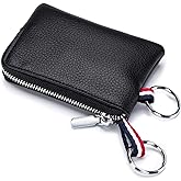 imeetu Leather Coin Purse Wallet, Mini Dual Keyrings Change Pouch Card Holder for Men Women (Black, standard)