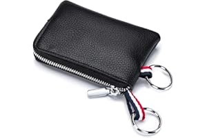 imeetu Leather Coin Purse Wallet, Mini Dual Keyrings Change Pouch Card Holder for Men Women (Black, standard)