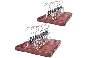 Nature Smile Wooden Non-Slip Pants Skirt Hangers - Smooth Finish Solid Wood Jeans Slack Clamp for Hair Extensions (20 Pack Ch