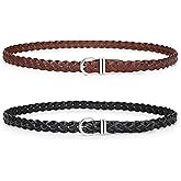 TRIWORKS 2 Pack Women's Skinny Braided Leather Belts Thin Woven Waist Belts for Jeans Pants Dresses