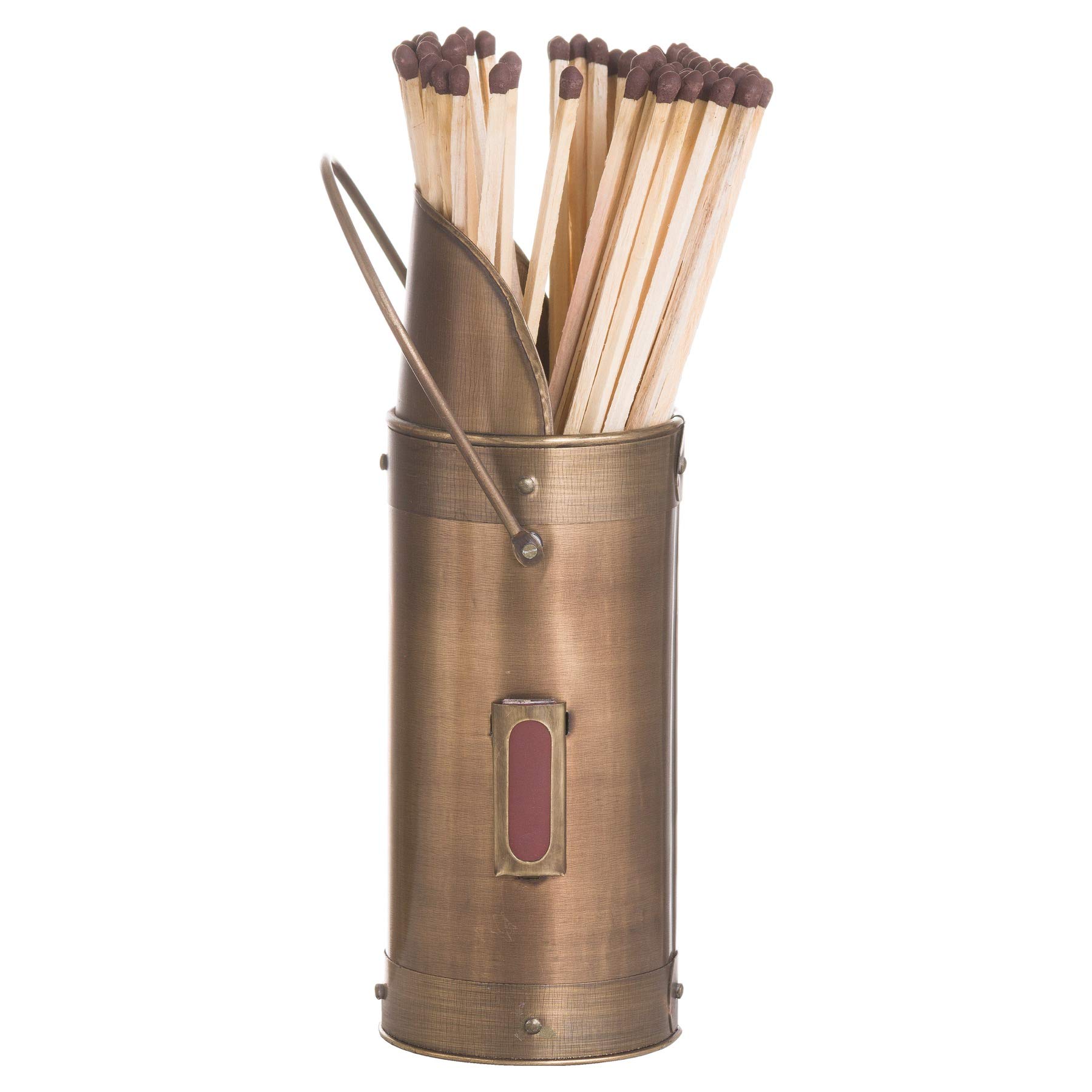 Hill 1975 Antique Bronze Matchstick Holder with 60 Matches, WOOD,STEEL, Mixed, 7 x 7 x 20cm