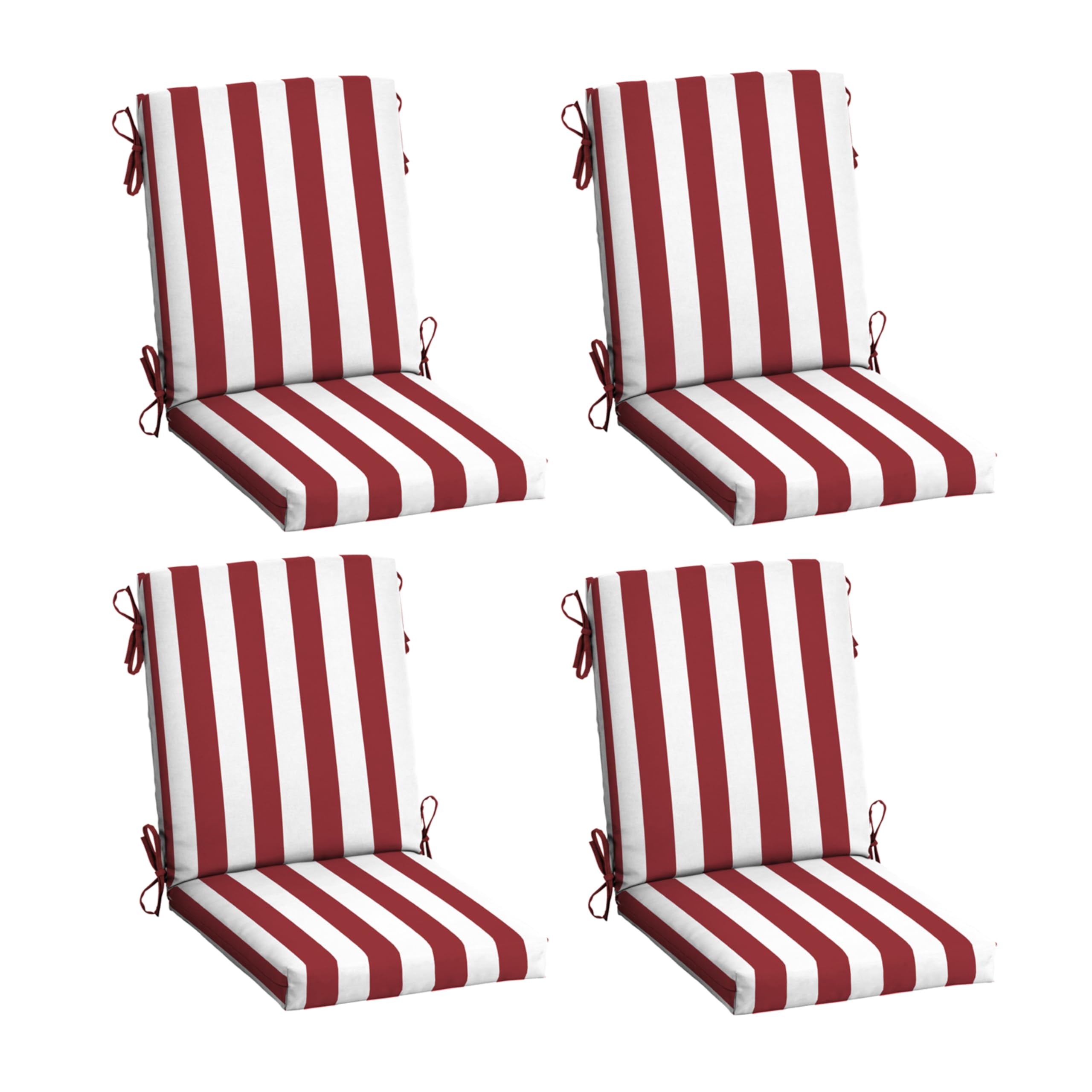Arden 4-Pack Outdoor Patio Dining Chair Cushion, 20x44, Rain-Proof Seat Pad, Fade-Resistant Outdoor Cushion Ruby Red Cabana Stripe Image