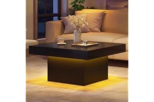 Giantex LED Coffee Table, Square Center Table with Remote, 21 Dynamic Modes, 20 Static Colors, Adjustable Brightness & Speed,