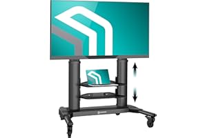 ONKRON Mobile TV Stand on Wheels for 40-80 Inch TV up to 122 lbs, Height Adjustable TV Stand Movable max VESA 700x400 Aluminum TV Stand Portable/Mobile TV Cart Rolling TV Stand with Shelves Black