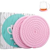 4.8" Sakura Pink Cotton Coasters for Drinks Set of 2 - Soft Absorbent Fabric Drink Pads for Coffee Cups, Boho Pastel Mug Mats for Desk, Nightstand, Dorm &amp; Home Decor &ndash; Minimalist &amp; Gift-Ready