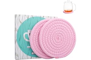 HIYALOT 4.8" Sakura Pink Cotton Coasters for Drinks Set of 2 – Soft Absorbent Fabric Drink Pads for Coffee Cups, Boho Pastel Mug Mats for Desk, Nightstand, Dorm & Home Decor – Minimalist & Gift-Ready