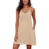 Marvmys Womens Cotton Sleeveless Nightgown Spaghetti Strap V Neck Full Slip Sleep Dress with Pockets
