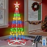 IDEAALS 4FT 118LED Outdoor Solar Christmas Cone Tree Lights, 8 Modes Timer Remote RGB Christmas Tree Lights with Star Topper for Xmas Yard Porch Patio Holiday Decor